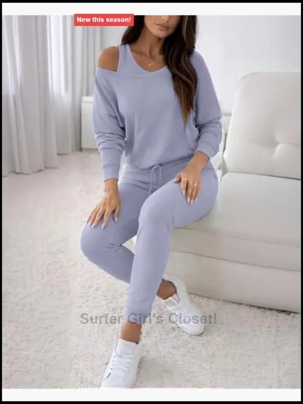 3 Piece Lounge Set - Off Shoulder Sweatshirt, Tank Top, Jogger Pants Tracksuit